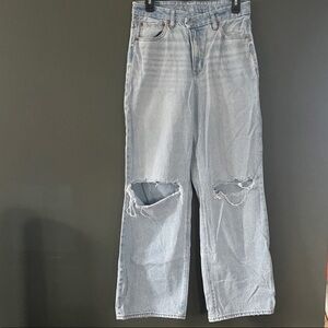 American Eagle Outfitters Distressed Light Blue Straight Leg Jeans